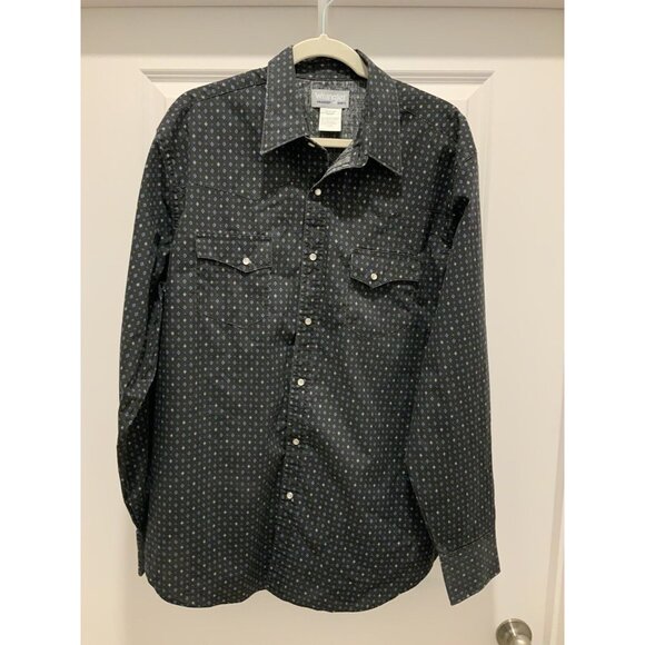Wrangler Pearl Snap Button Up Size XL Long Sleeve Mens Wrancher Blue Black Print - Picture 1 of 8
